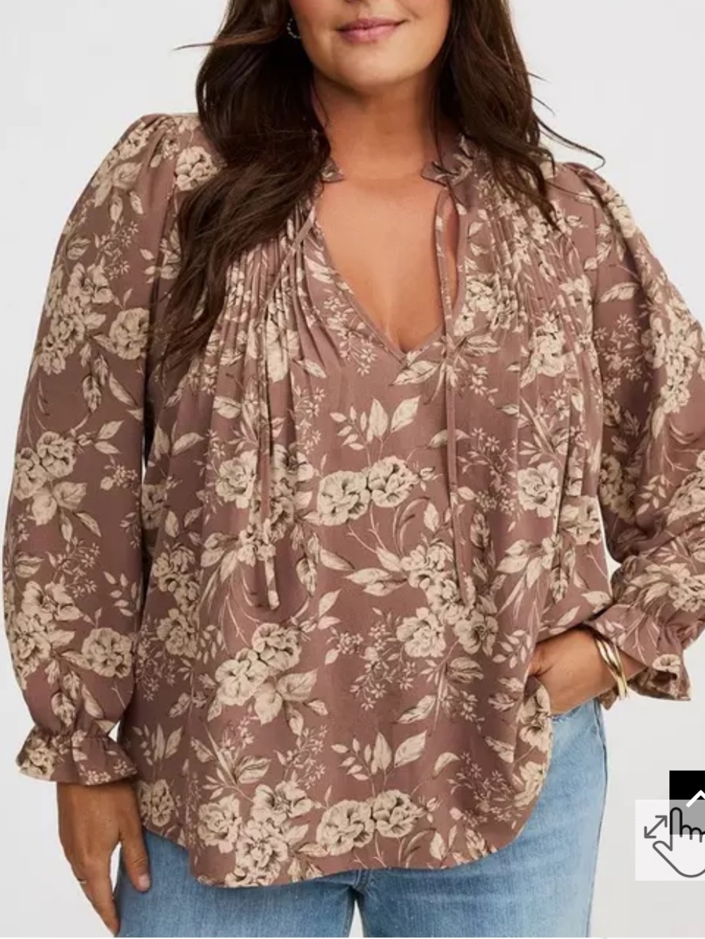 NWT Torrid Peasant Long Sleeve Pintuck Blouse in Chic Floral Deep Taupe Size 2X